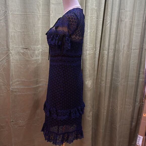 Parker Blue Ruffled Tie Front Sheath Mini Dress. XS - Picture 7 of 11